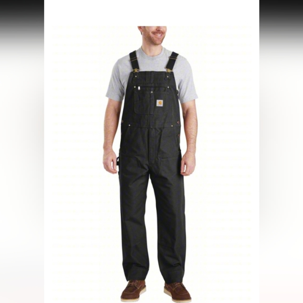 Carhartt Black Men's Duck Bib Overalls with Utility Pockets